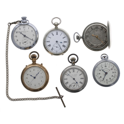 937 - Ingersoll chrome cased pocket watch; together with a braille nickel cased hunter pocket watch; Chron... 