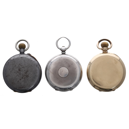 939 - Silver cylinder engine turned pocket watch, 48mm; together with a gold plated lever pocket watch for... 