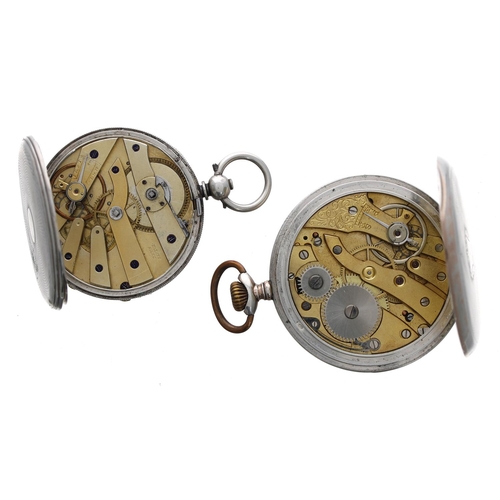 940 - Continental silver (0.800) cylinder pocket watch, hinged metal cuvette, Arabic numeral dial, within ... 