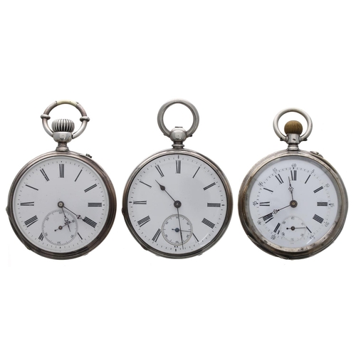 941 - Minerva silver (0.800) cylinder engine turned pocket watch, 47mm; together with a silver cylinder en... 