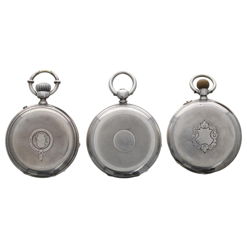 941 - Minerva silver (0.800) cylinder engine turned pocket watch, 47mm; together with a silver cylinder en... 