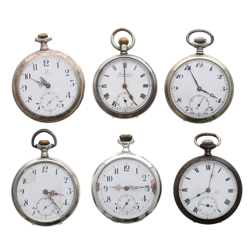 946 - Omega silver (0.800) lever pocket watch, 52mm; together with a Perfecta silver (0.800) lever engine ... 