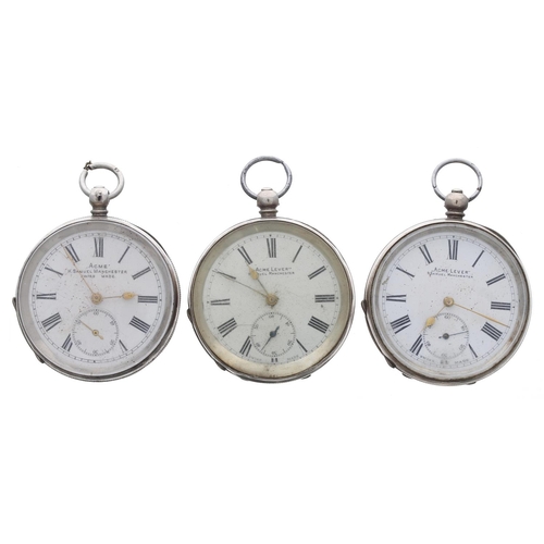 950 - Three silver H. Samuel 'Acme Lever' engine turned pocket watches (two at fault)