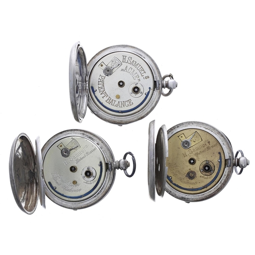 950 - Three silver H. Samuel 'Acme Lever' engine turned pocket watches (two at fault)