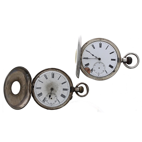 952 - Silver (0.935) lever half hunter engine turned pocket watch, cuvette with J.W. Benson inscription, J... 