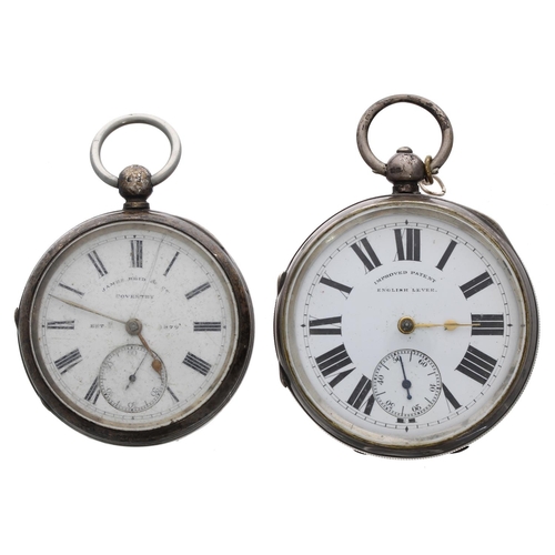 956 - Two Victorian silver lever engine turned pocket watches, unsigned movements, inscribed Roman numeral... 