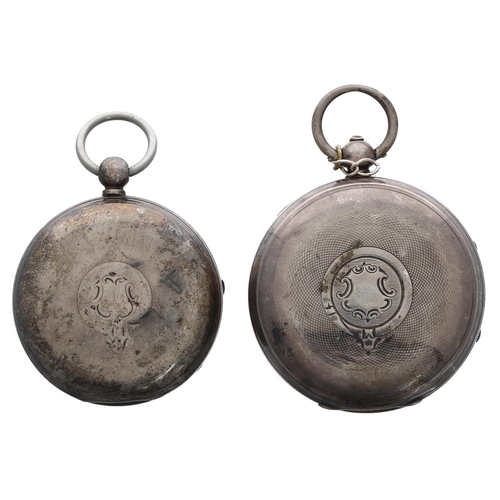 956 - Two Victorian silver lever engine turned pocket watches, unsigned movements, inscribed Roman numeral... 