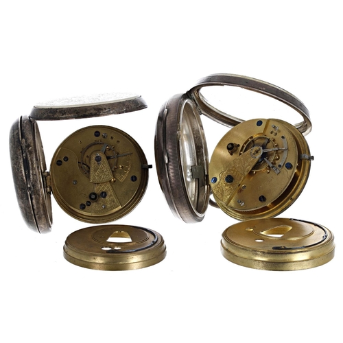 956 - Two Victorian silver lever engine turned pocket watches, unsigned movements, inscribed Roman numeral... 