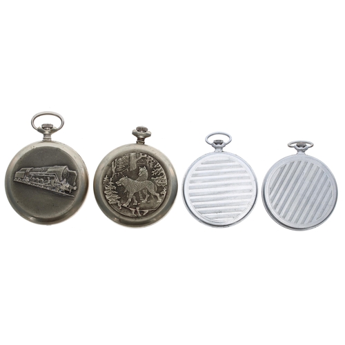 993 - Sekonda nickel cased lever pocket watch for repair, the case back embossed with a locomotive, 50mm; ... 