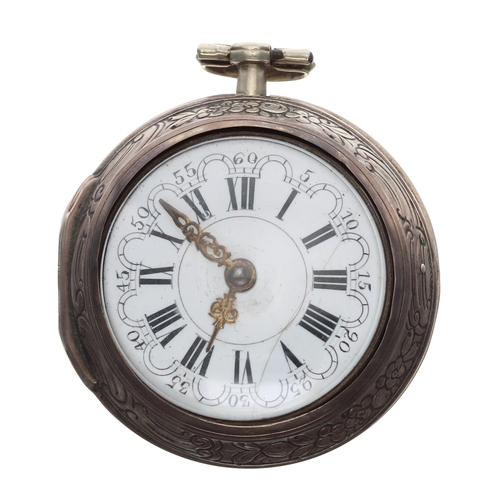 978 - 18th century silver verge repousse pair cased pocket watch, London 1786, the fusee movement signed W... 