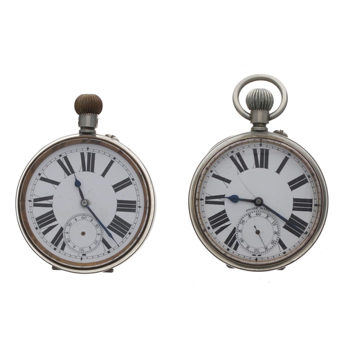 983 - Two Goliath nickel cased pocket watches for repair, 66mm, with silver bound travel cases... 