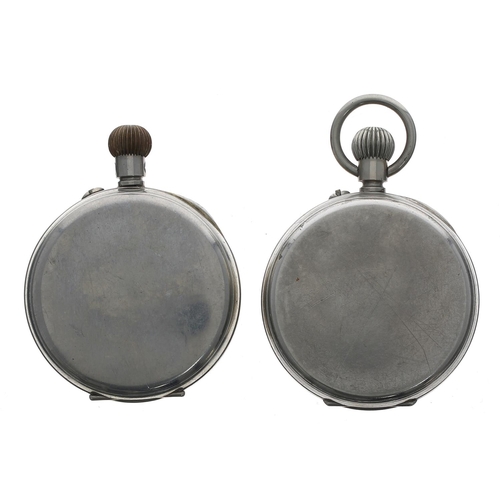 983 - Two Goliath nickel cased pocket watches for repair, 66mm, with silver bound travel cases... 