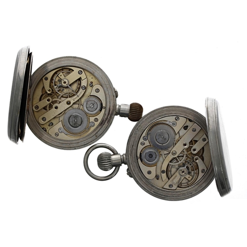 983 - Two Goliath nickel cased pocket watches for repair, 66mm, with silver bound travel cases... 