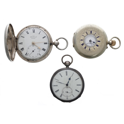 984 - Three pocket watches for repair - Barraud's silver fusse lever hunter pocket watch, 56mm (lacking ca... 