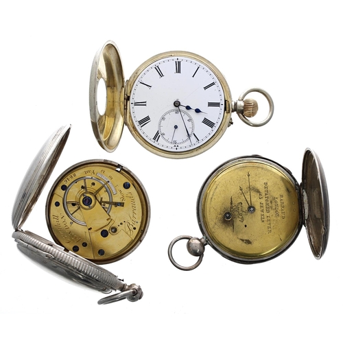 984 - Three pocket watches for repair - Barraud's silver fusse lever hunter pocket watch, 56mm (lacking ca... 