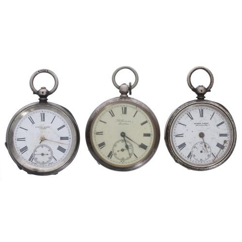 985 - J.W. Benson 'The Ludgate Watch' silver lever pocket watch for repair, 50mm (case at fault); together... 