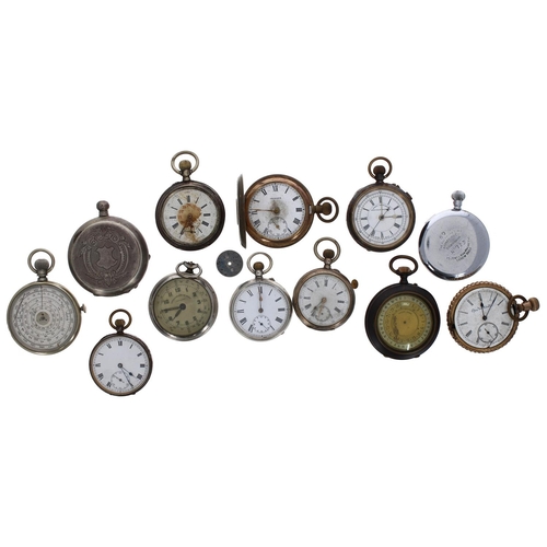 986 - Three silver (0.800) cylinder pocket watches for repair; together with an interesting Swiss gunmetal... 