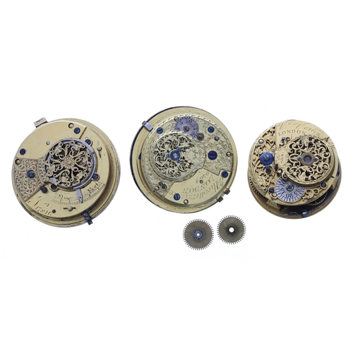 1008 - Two fusee verge pocket watch movements to include William Warren and one unsigned; together with an ... 