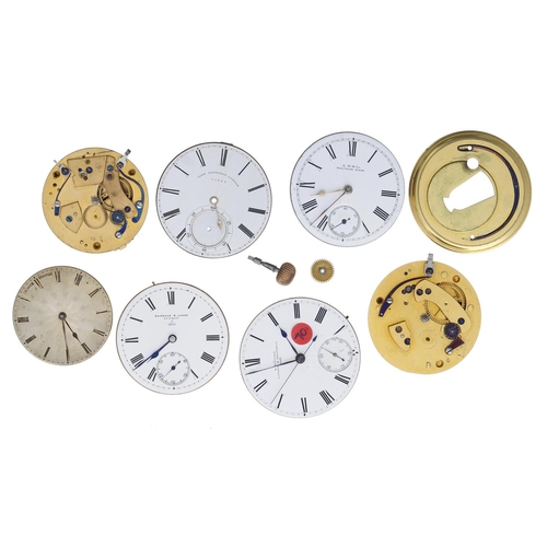 1012 - Six various pocket watch movements to include Waltham 'Riverside' lever, Barraud & Lunds lever, ... 