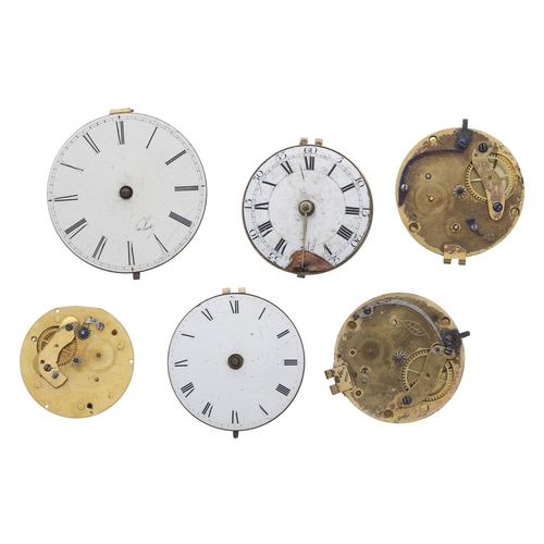 1011 - Five fusee verge pocket watch movements for repair to include makers Read, London; Hawthorn, Newcast... 