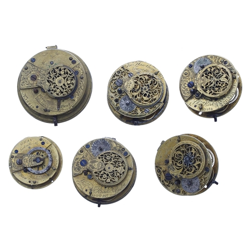 1011 - Five fusee verge pocket watch movements for repair to include makers Read, London; Hawthorn, Newcast... 