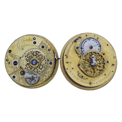 1004 - Hugh Gordon, Madras fusee duplex pocket watch movement, no. 8956, with pierced engraved balance cock... 