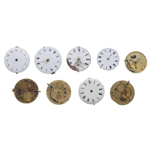 1014 - Nine fusee verge pocket watch movements for repair to include makers Branscomb, London; Williams, Lo... 