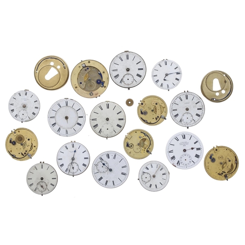 1015 - Thirteen fusee lever pocket watch movements principally for repair; together with a cylinder pocket ... 