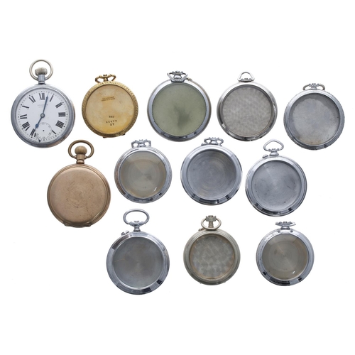 1022 - Swiss nickel chrome cased lever pocket watch, 15 jewel, Roman numeral dial signed Unicorn, 51mm; tog... 