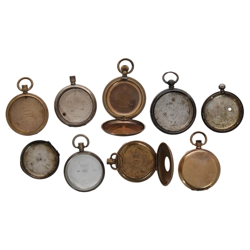 1026 - Two gold plated hunter pocket watch cases; together with a gold plated half hunter pocket watch case... 