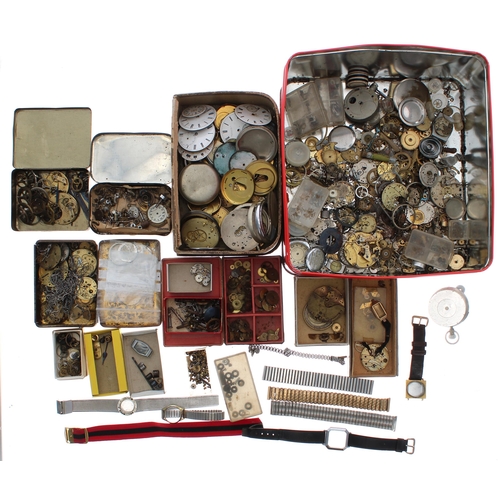 1027 - Quantity of assorted watch parts and accessories to include movement parts, fusee chain, cases, stra... 