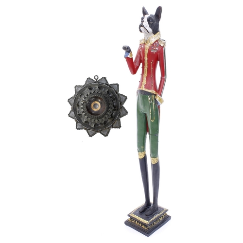 1029 - Anthropomorphic pocket watch stand, modelled as a terrier dressed in Military uniform, 26'' high app... 