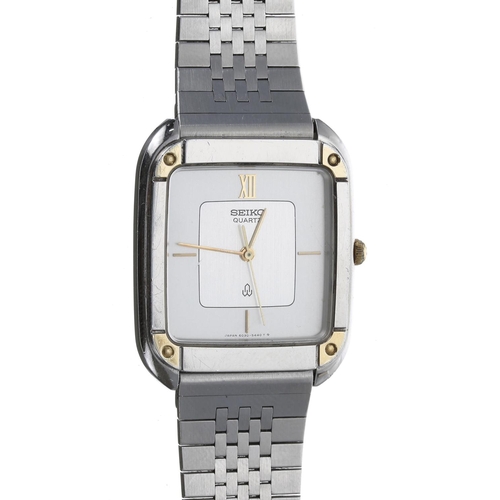 190 - Seiko Quartz rectangular stainless steel gentleman's dress wristwatch, reference no. 6030-5370, two ... 