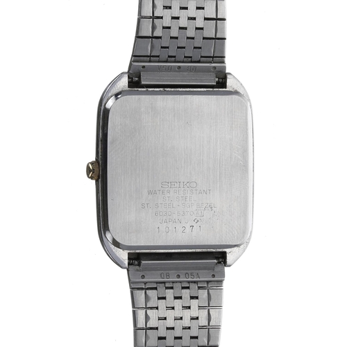 190 - Seiko Quartz rectangular stainless steel gentleman's dress wristwatch, reference no. 6030-5370, two ... 