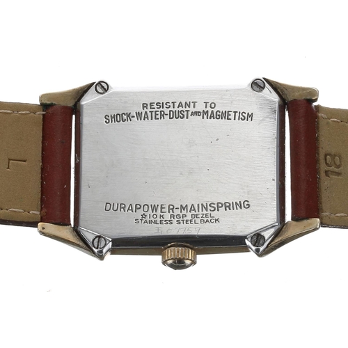 213 - Elgin Shockmaster 10k rolled gold and stainless steel gentleman's wristwatch, rectangular silvered d... 