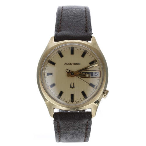 223 - Bulova Accutron 14ct gold filled gentleman's wristwatch, case no. A06xxx, circa 1970, circular champ... 