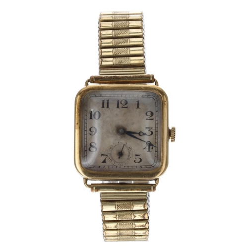 284 - Stauffer & Co. (S&Co.) Peerless 18ct square cased wire-lug gentleman's wristwatch, case no. ... 