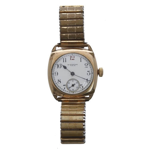 467 - American Waltham cushion cased gold plated gentleman's wristwatch for repair, circa 1931, circular e... 