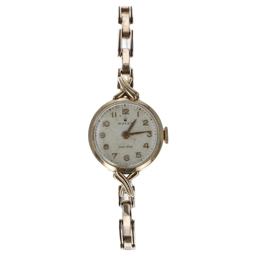 64 - Rolex Precision 9ct lady's wristwatch, London 1958,silvered dial with applied Arabic numerals, 17 je... 