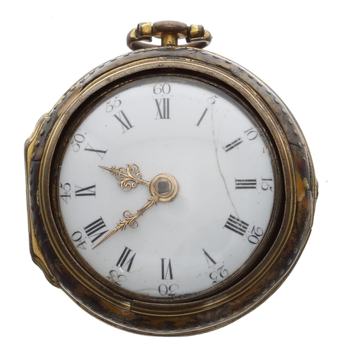 697 - English 18th century verge gilt metal pair cased pocket watch, the fusee movement signed Sam Hatton,... 