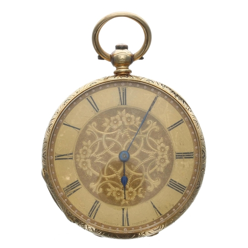 772 - Attractive Stauffer 18ct cylinder engraved pocket watch, signed gilt frosted bar movement, engraved ... 