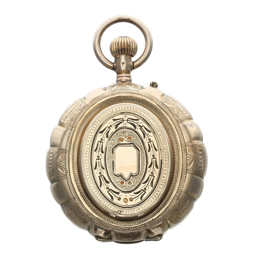 797 - 14k and enamel hunter fob watch, cylinder movement, 10 jewels, inscribed cuvette, no. 41862, the dia... 