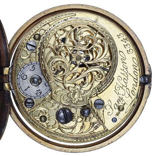 697 - English 18th century verge gilt metal pair cased pocket watch, the fusee movement signed Sam Hatton,... 