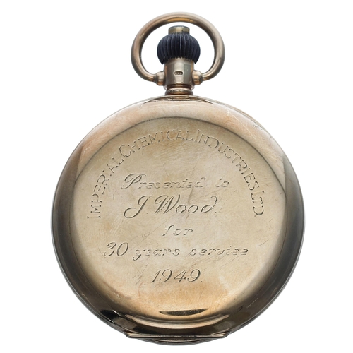 786 - Zenith 9ct chronograph centre second lever pocket watch, Birmingham 1949, movement no. 2650xxx, sign... 