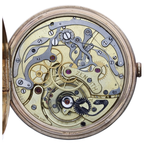 786 - Zenith 9ct chronograph centre second lever pocket watch, Birmingham 1949, movement no. 2650xxx, sign... 