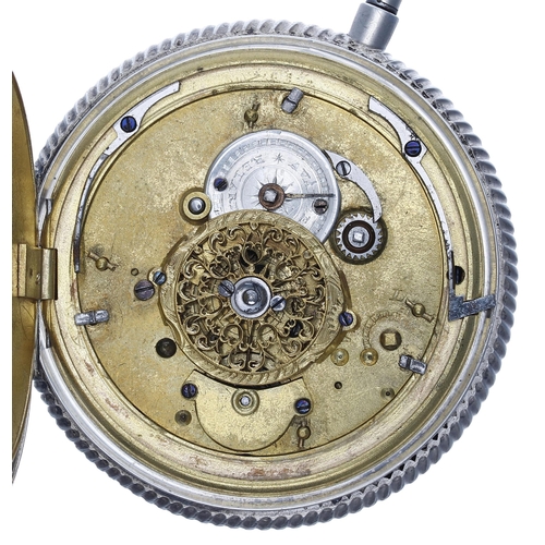 808 - Continental 19th century silver quarter repeating pocket watch, the movement with plunge repeat, pie... 