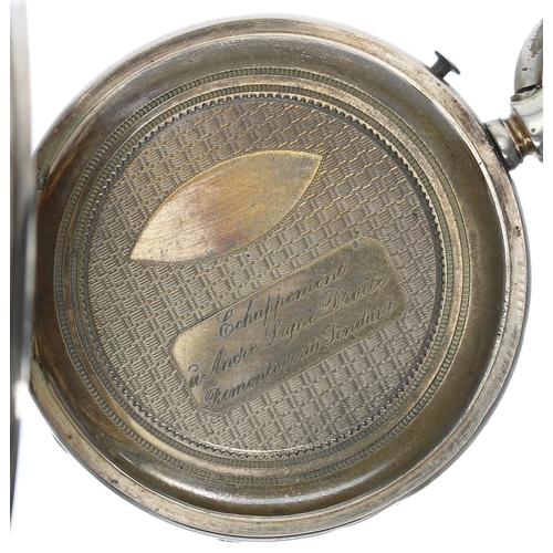 809 - 14ct lever pocket watch, unsigned gilt frosted movement, the dial with Arabic numerals and subsidiar... 