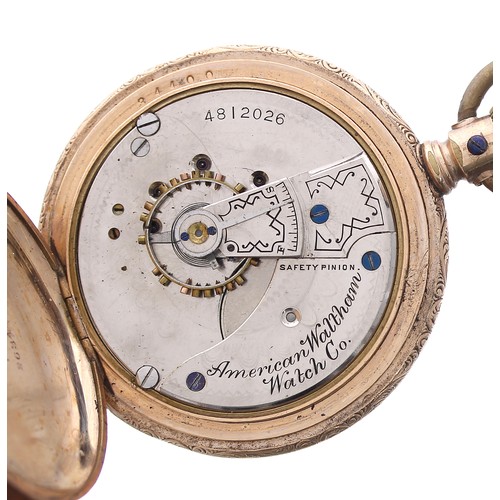 651 - American Waltham gold plated hunter lever set pocket watch, circa 1890, signed movement, no. 4812026... 