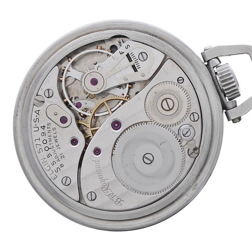 653 - Elgin 'B.W. Raymond' stainless steel lever set pocket watch, signed model 571 21 jewel 8 adjustments... 