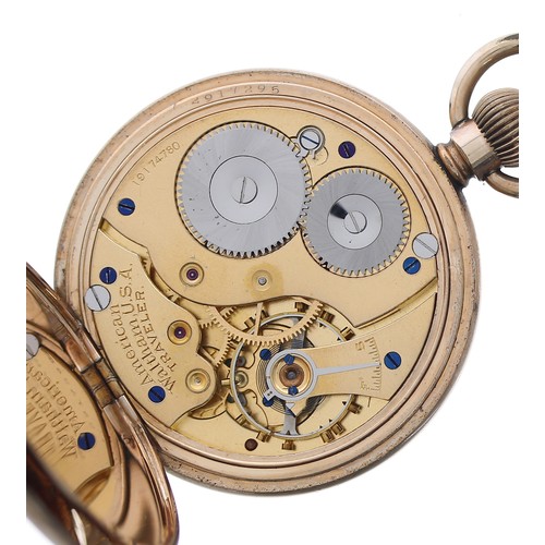 654 - American Waltham 'Traveler' gold plated lever pocket watch, circa 1913, signed movement, no. 1917478... 